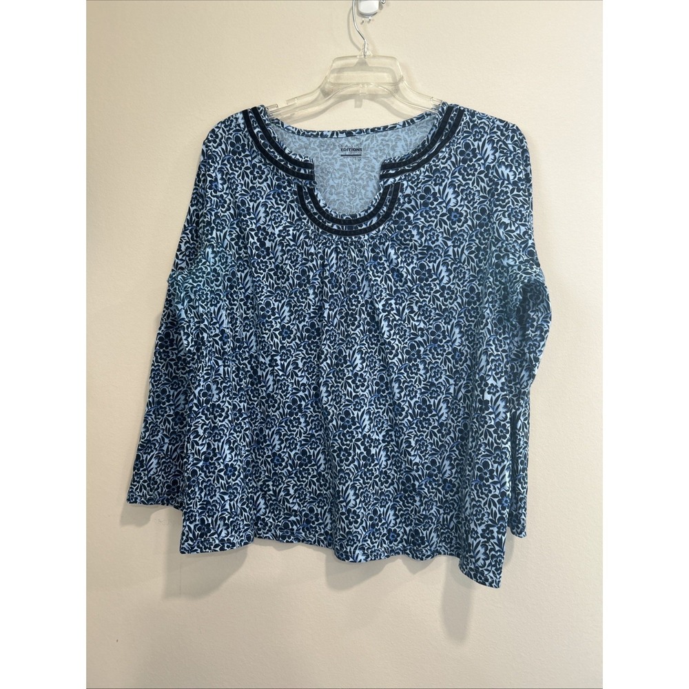 vintage basic editions 1X Blue Floral Print Top
